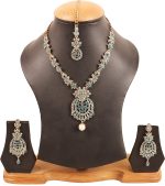 Touchstone Indian Bollywood Gorgeous intricate Workmanship Sparkling Rhinestone crystal wedding Designer Jewelry Necklace Set In Gold or Silver Tone For Women. - Image 4